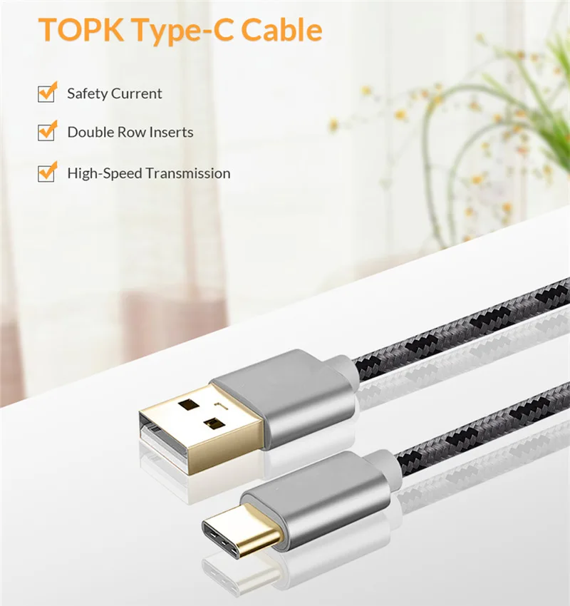 AIFFECT USB Type C кабель нейлоновый для мобильного телефона Быстрая зарядка 2A провод