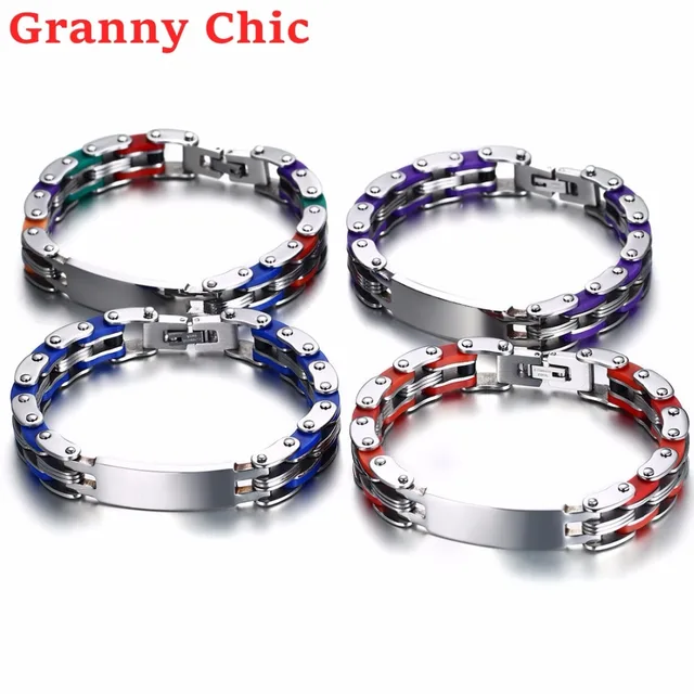 Granny Chic New Fashion Men S Women Stainless Steel Silicone Stripe Granny Chic New Fashion Men S Women Stainless Steel Silicone Stripe Chain Link Bracelets Black Jewelry