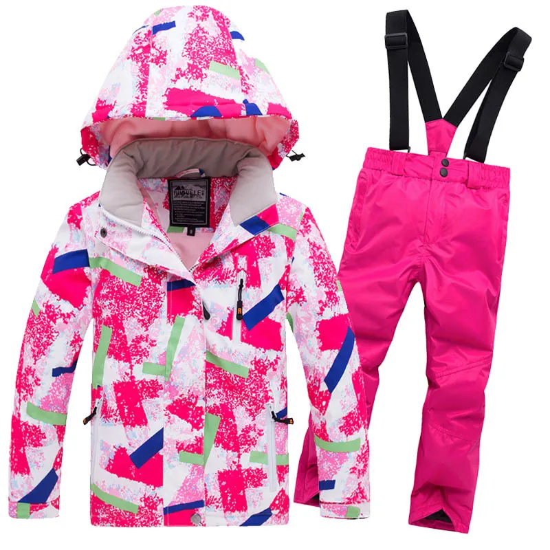 Лидер продаж года, брендовый лыжный костюм для мальчиков и девочек, комплект из водонепроницаемых штанов и куртки, зимняя спортивная утепленная одежда, детские лыжные костюмы-30
