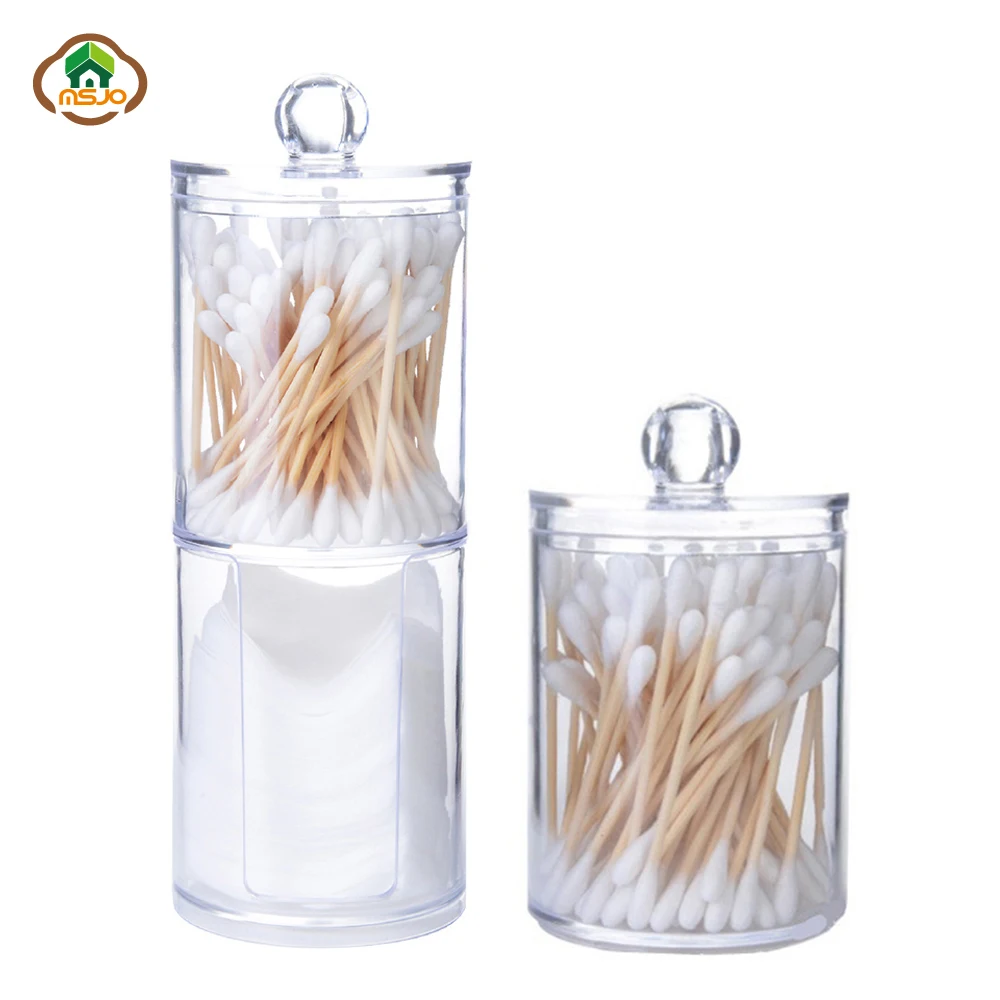 Msjo Cotton Pads Makeup Organizer Acrylic Round Container Cotton Swab