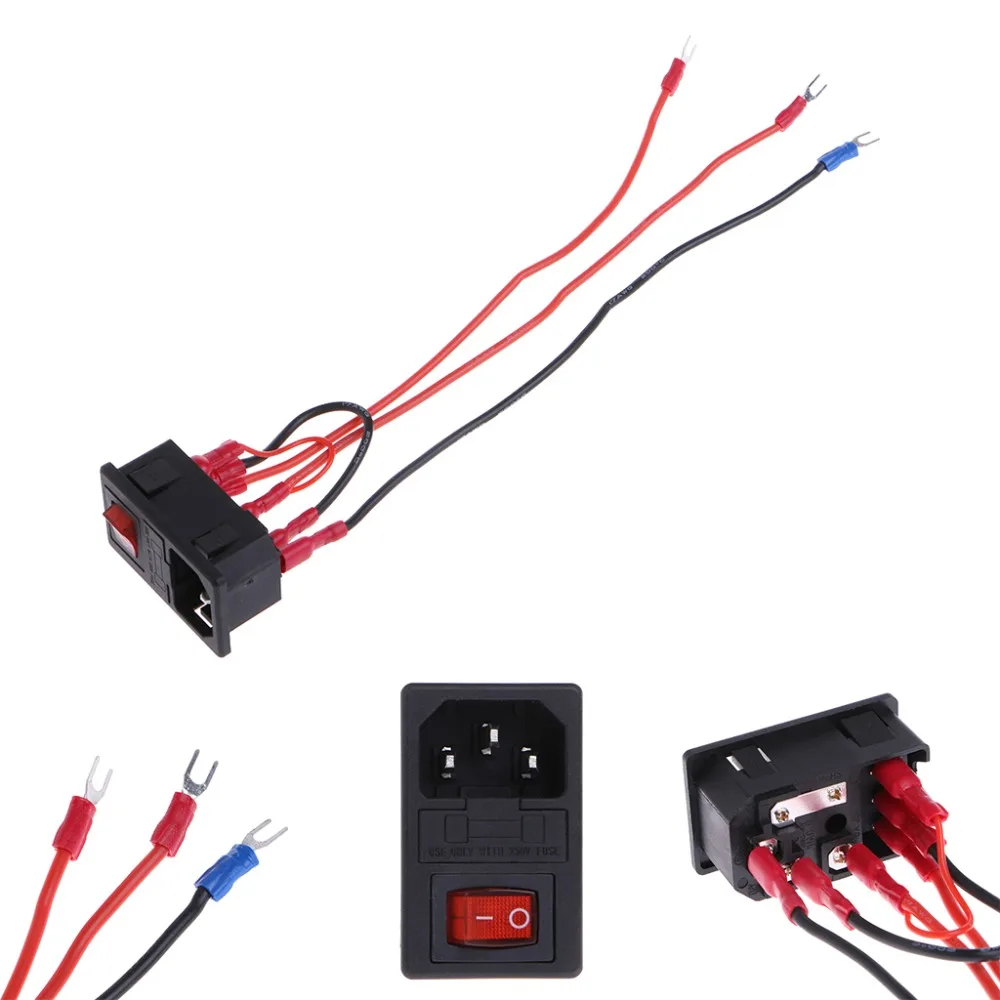 New 220V/110V 15A Inlet Male Plug Power Supply Socket With Fuse Switch 3D Printer Parts | Компьютеры и офис