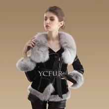 Fashion Women Fur Jacket Winter Genuine Pig Leather Coats Jackets For Women Natural Fox Fur Collar Trims Fur Coat Female YC1024