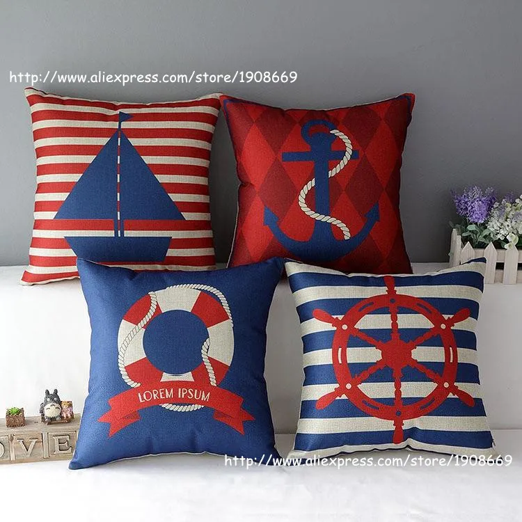 

43*43 new Manufacturers wholesale thick cotton linen Auto hold pillow cushion leaning coat Sailing series Design style
