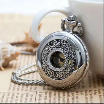

New Fashion quartz Hollow out silver gold surface pendant woman and man gift Necklace pocket watches
