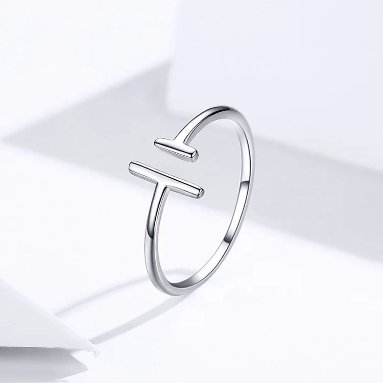 Simple Anel BISAER 925 Sterling Silver Geometric Finger Rings for Women Adjustable Open Size Women Rings Fine Jewelry ECR555