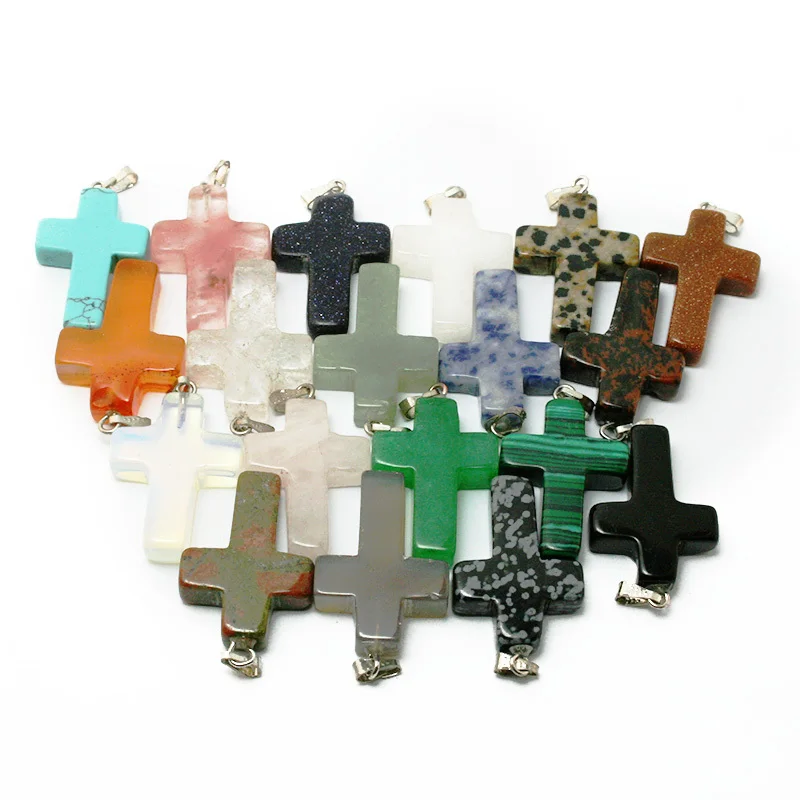 

Hot sale 18*25mm Assorted Natural Stone Pendants Point Pendants Cross Shape Charms pendants