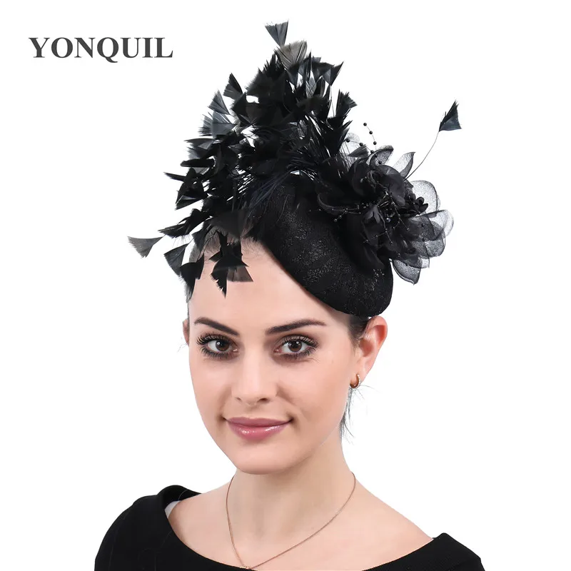 

Fascinators Hair Accessories ivory Wedding Hat lace base Women Black Ornaments Headpieces Bridal royal Fascinator 2019 New style