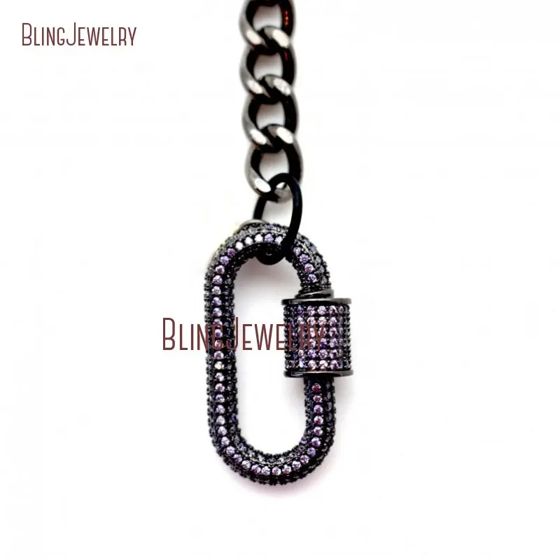 20190404-NM26353-micro pave screw clasp gunmetal plated chain necklace carabiner lock necklace