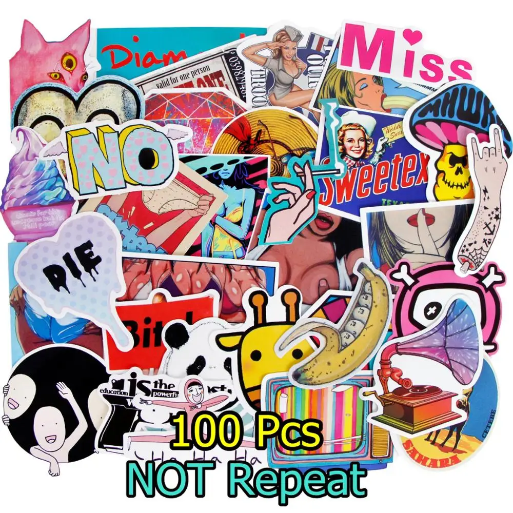 

100 Pcs Mixed Stickers Colorful Skateboard Luggage Vinyl Decals Laptop Phone Waterproof Toy Creative Bike JDM DIY Sticker