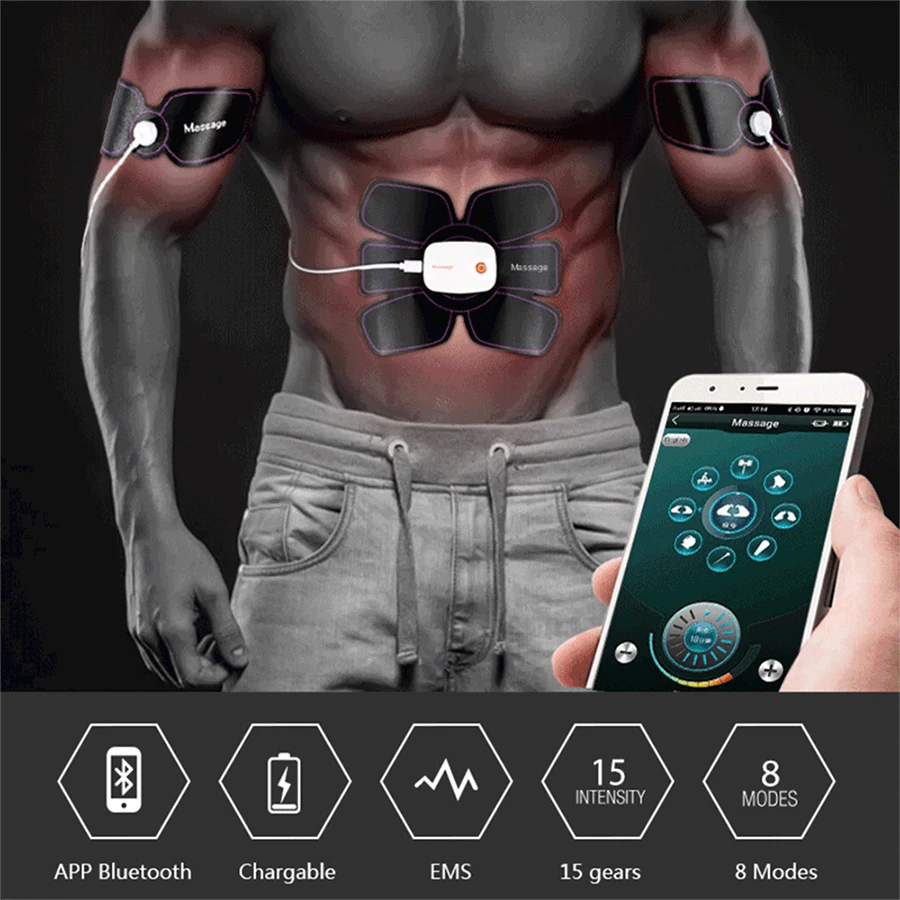 Умное приложение, мульти EMS тренажер для мышц живота, электронный стимулятор мышц, тренажер для похудения, фитнес-массаж
