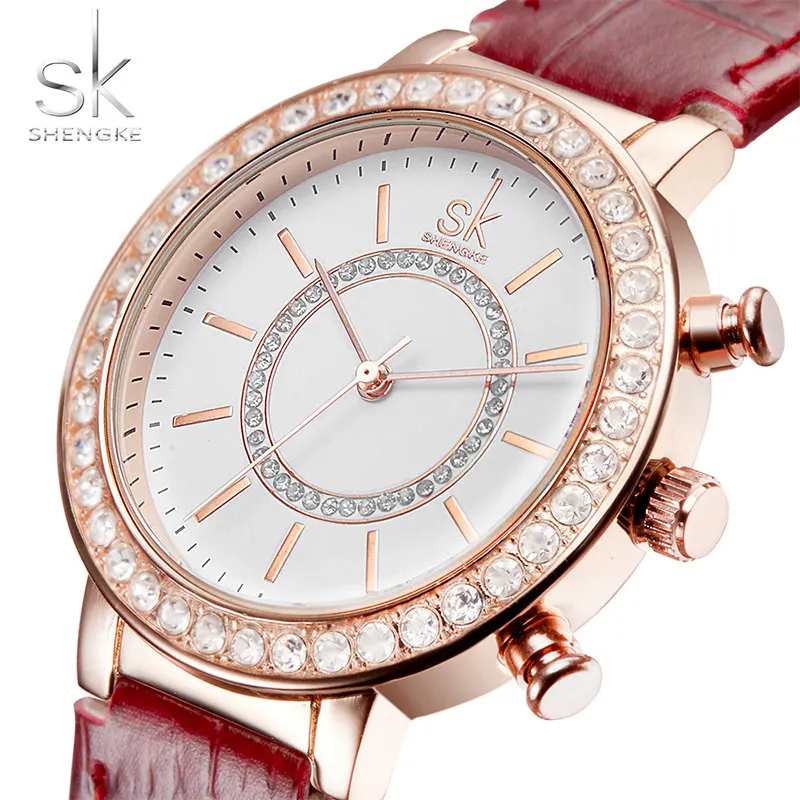 

Luxury Fashion Lady Ladies Casual Watch Rose Gold Rhinestone Women's Dress Watches Leather Quartz Wrist Watches Waterproof Clock