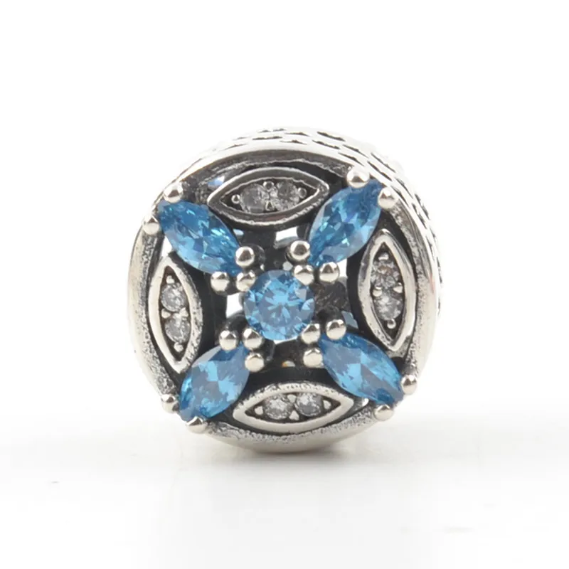100% реальные 925 пробы Серебряный Шарм Blue Crystal Сердце Любовь звезда бусина fit