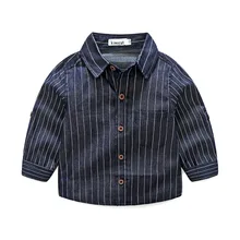Осенняя хлопковая рубашка в полоску с длинными рукавами для маленьких мальчиков высококачественная повседневная одежда для джентльменов детская одежда Весенняя верхняя одежда 17N1120