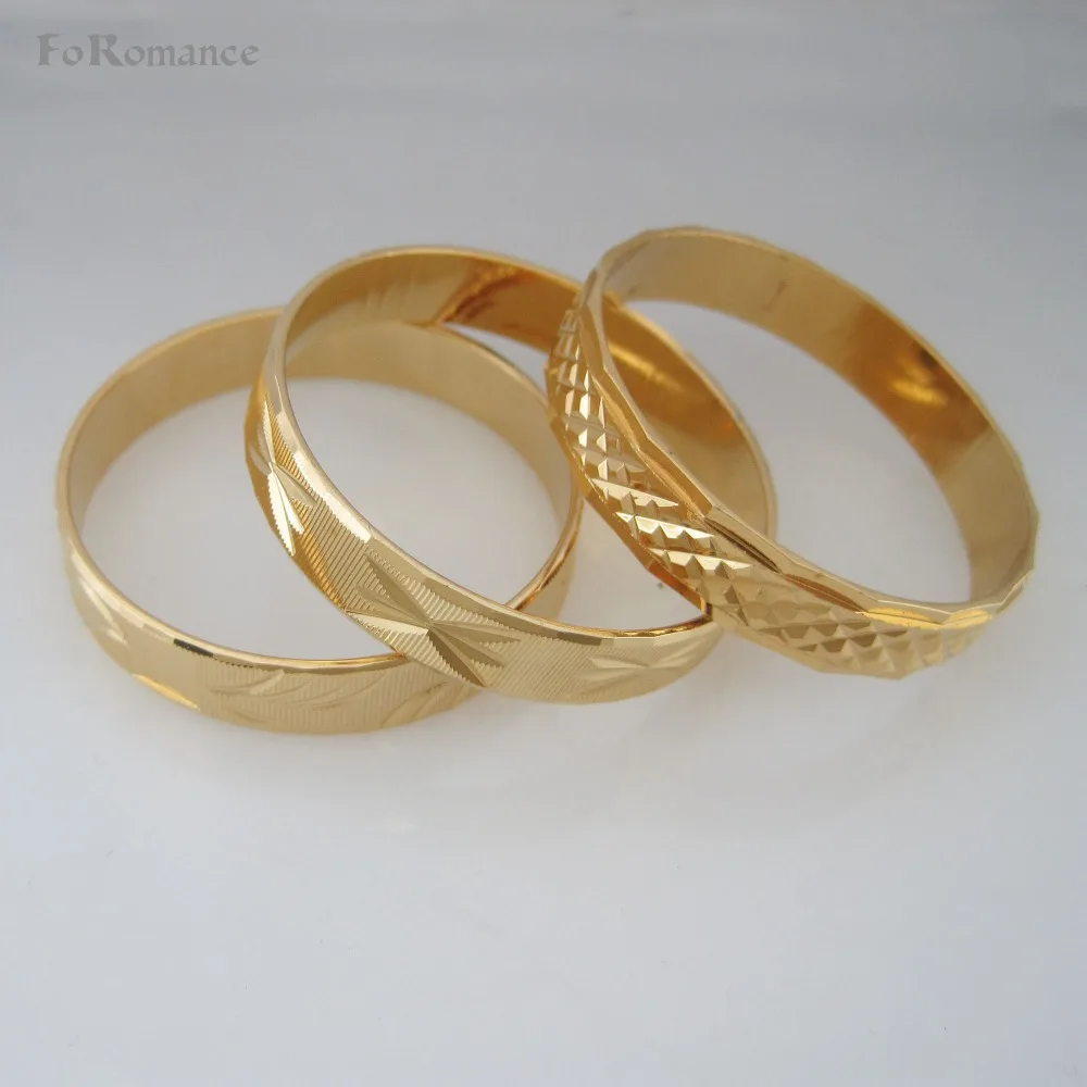 FOROMANCE/ YELLOW GOLD COLOR DIAMETER 1.6&quot &amp 2.56&quot BAND WIDTH 8MM FOUR STYLES CHILD BOY GIRL ADULT CLOSED BANGLE