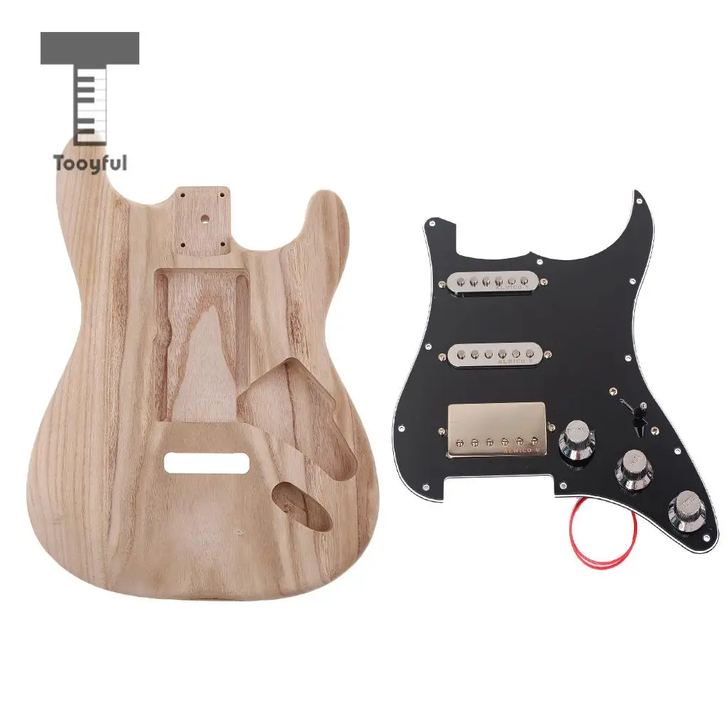 Tooyful Exquisite Unfinished Guitars Wood Body with Wired Plastic Pickguard for Strat ST Electric Guitar Parts