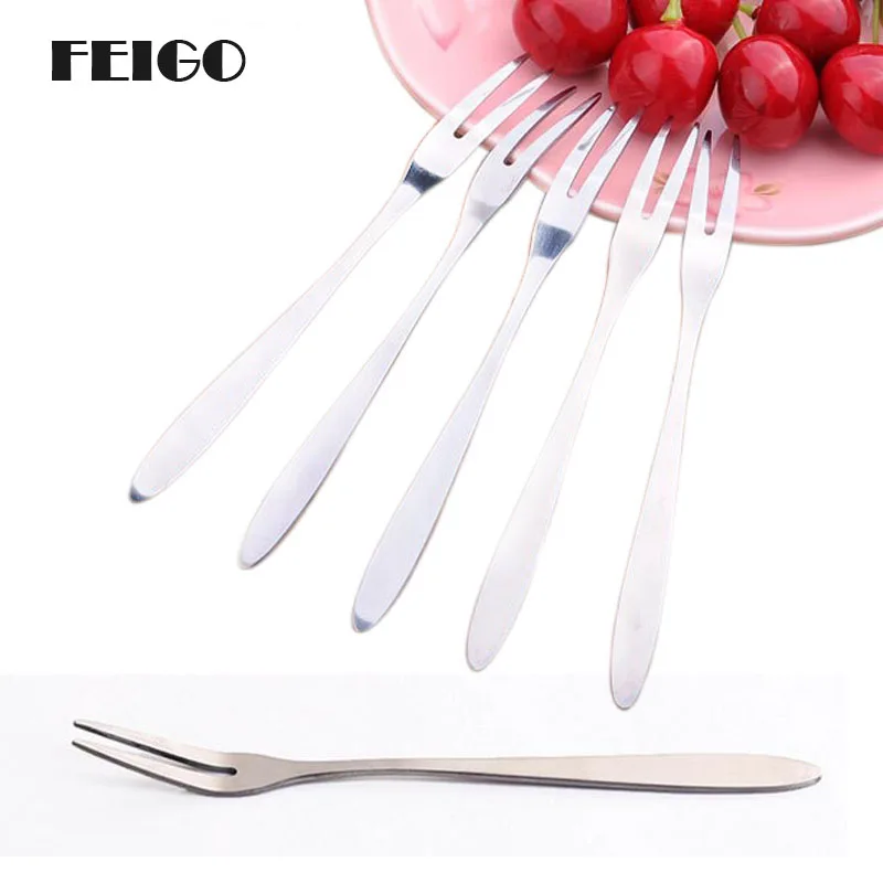 FEIGO 10Pcs Fruit Fork Quality Stainless Steel Flatware Appetizer Snack Dessert Fork Kitchen For