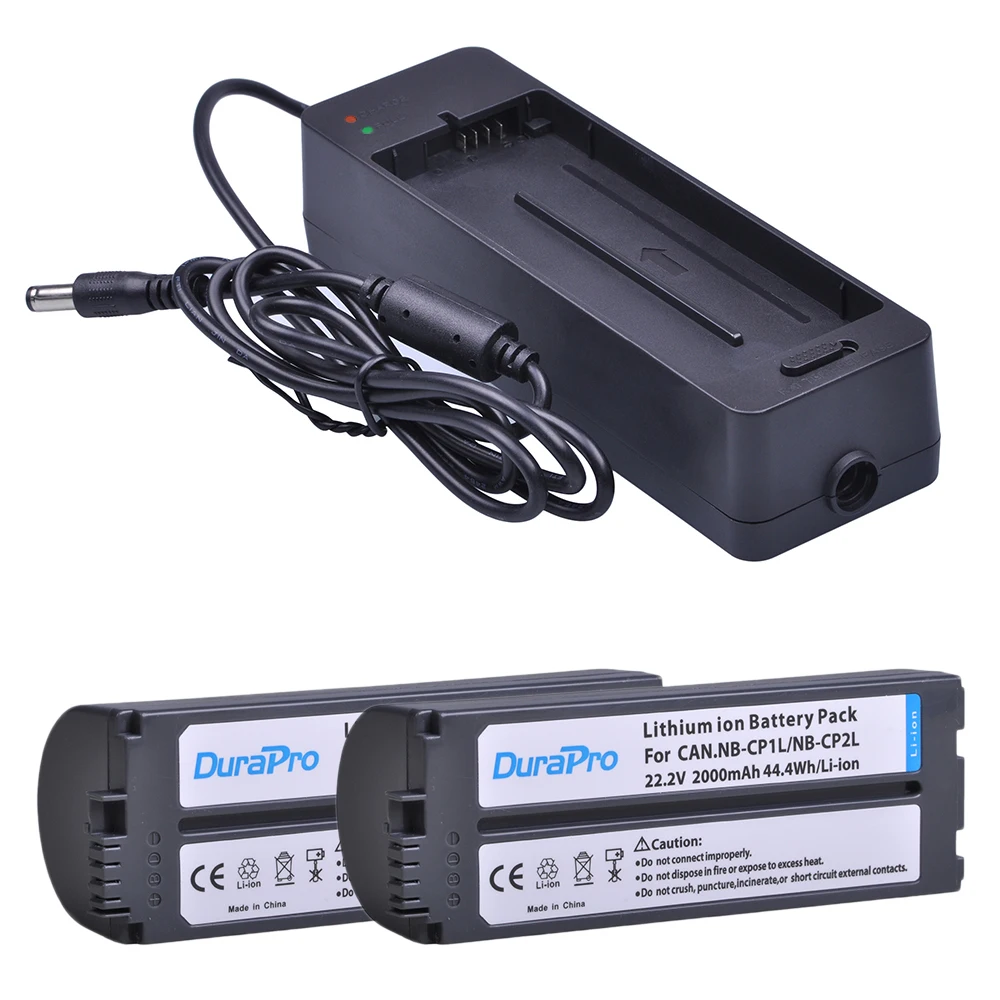 Фото DuraPro 2 шт. 2000 мАч NB CP2L NB-CP2L батарея + зарядное устройство для Canon NB-CP1L CP2L SELPHY CP100 CP200 CP300 CP400 CP510 CP600 принтеры №1