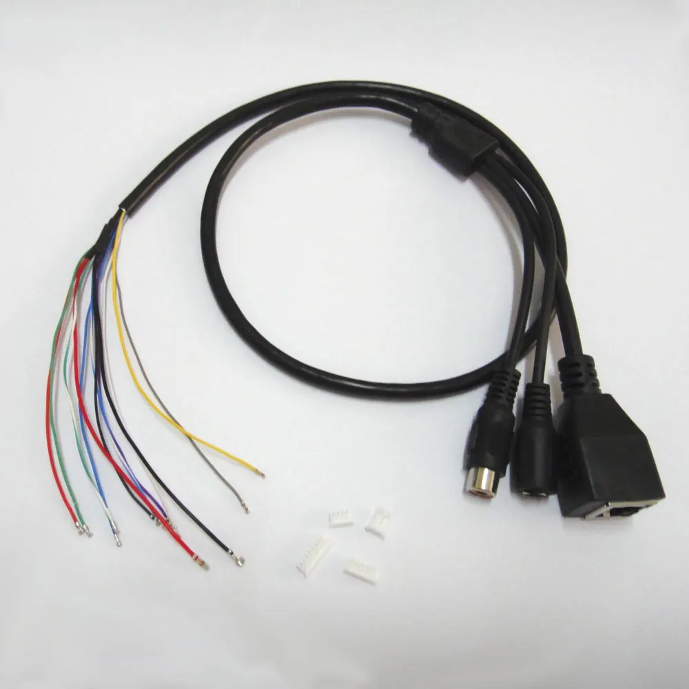 

2pcs CCTV IP network Camera PCB Module video power audio cable, with RCA audio RJ45 female & DC male connectors with Terminlas