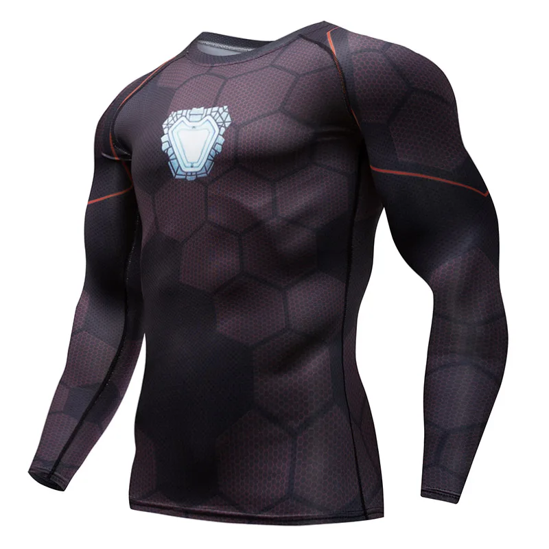 

Quickly Dry Breathable Sport Gym Shirt Men Fitness Tights Iron Man Top Soccer Jerseys Running T Shirt Men'S Sportswear Rashgard
