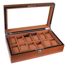 12 сетки высокое качество деревянные прямоугольные часы коробка Женская шкатулка коричневый Чехол для часов