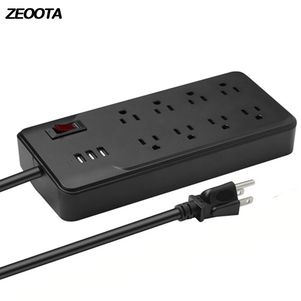 

Multiple Power Strip Electric Surge Protector USB Outlet 8 AC Socket with USB 3 Ports US Plug Adapter Switch1.5m Extension Cord