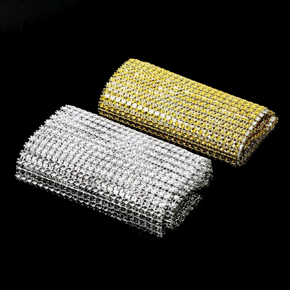 

90cm Trim Bling Mesh Diamond Wrap Roll 24 Rows Rhinestone Gold Silver Ribbons Party Wedding Decoration Event Party Supplies