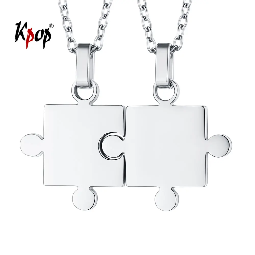 

Kpop Couple Necklace Personalized Name Jewelry Stainless Steel Gold Color Customize Engraving Jigsaw Puzzle Charm Necklace GP368