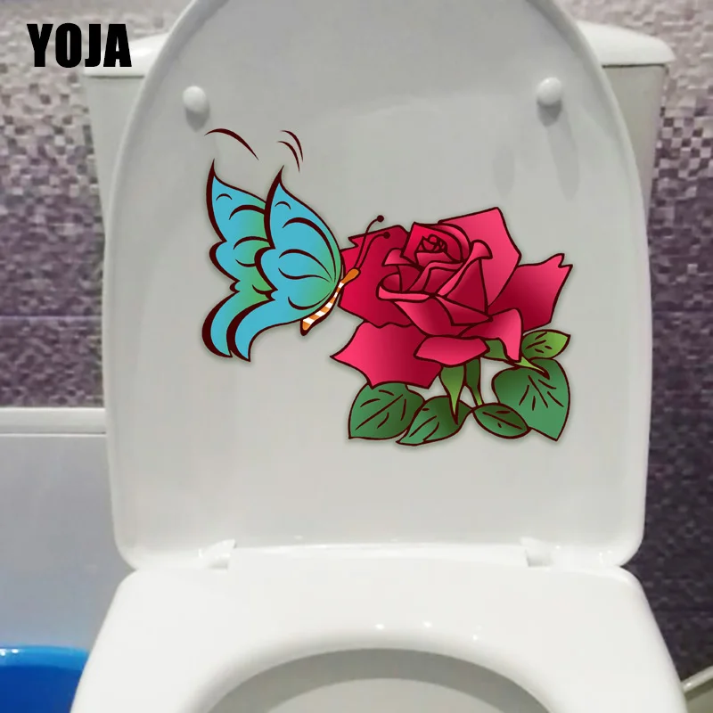 YOJA 22.4X19CM Cartoon Rose Butterfly Girl Bedroom Wall Sticker Lovely Animal WC Toilet Decal T1-2121 | Дом и сад