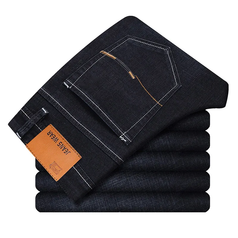 Новое поступление, четыре сезона, мужские джинсы, тонкие, прямые, синего цвета, брендовые, хлопковые джинсы, мужские, большие размеры 28-40, длинные брюки для мужчин - Цвет: black