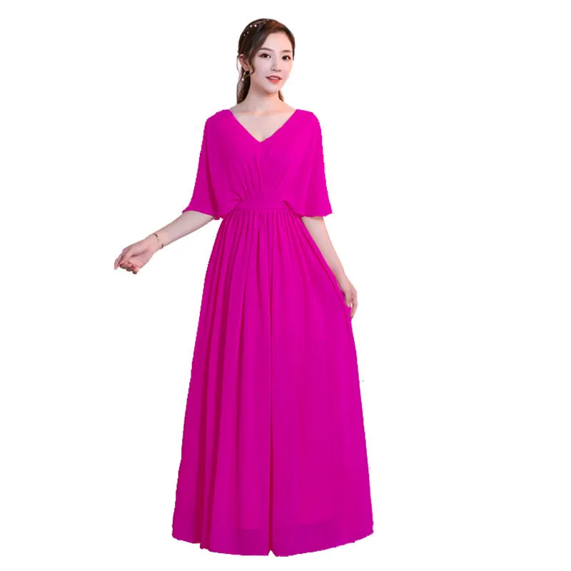 Beauty Emily, Новое поступление, длинное шифоновое платье подружки невесты с v-образным вырезом,, элегантное платье со шнуровкой на спине, 5 стилей,, свадебное платье для гостей - Цвет: Rose Red A