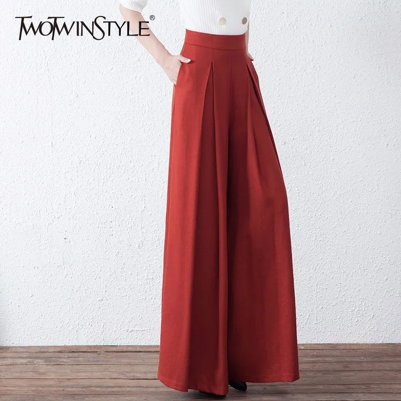 TWOTWINSTYLE Ruched Wide Leg Pant For Women High W