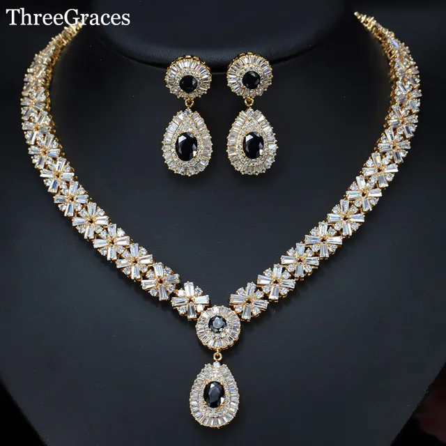 ThreeGraces Luxury American Women Black Cubic Zirconia Dangle Earrings ...