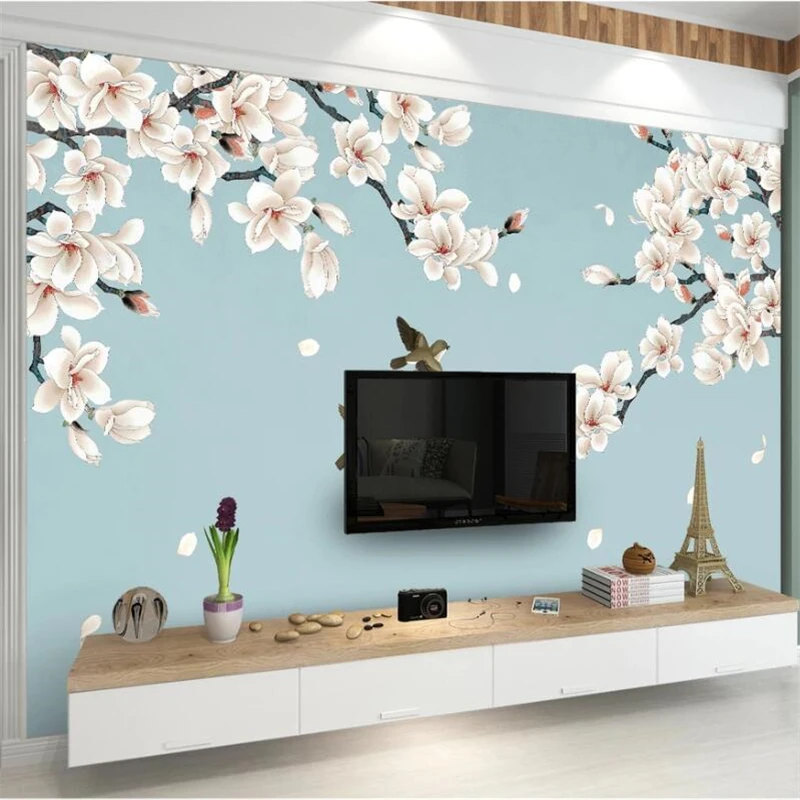 

Обои beibehang на заказ, 3d Роспись, магнолия, ручка и цветы, новинка, фон для китайского ТВ, декоративные обои, живопись