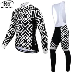 KIDITOKT Зима Велоспорт футболка-джерси с символикой команды велосипед брюки для девочек комплект для мужчин Ropa Ciclismo термальность флис bi
