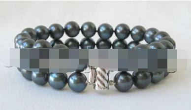 

Miss charm Jew.233 8"9-10mm natural black round freshwater pearl bracelet-14KGP/20
