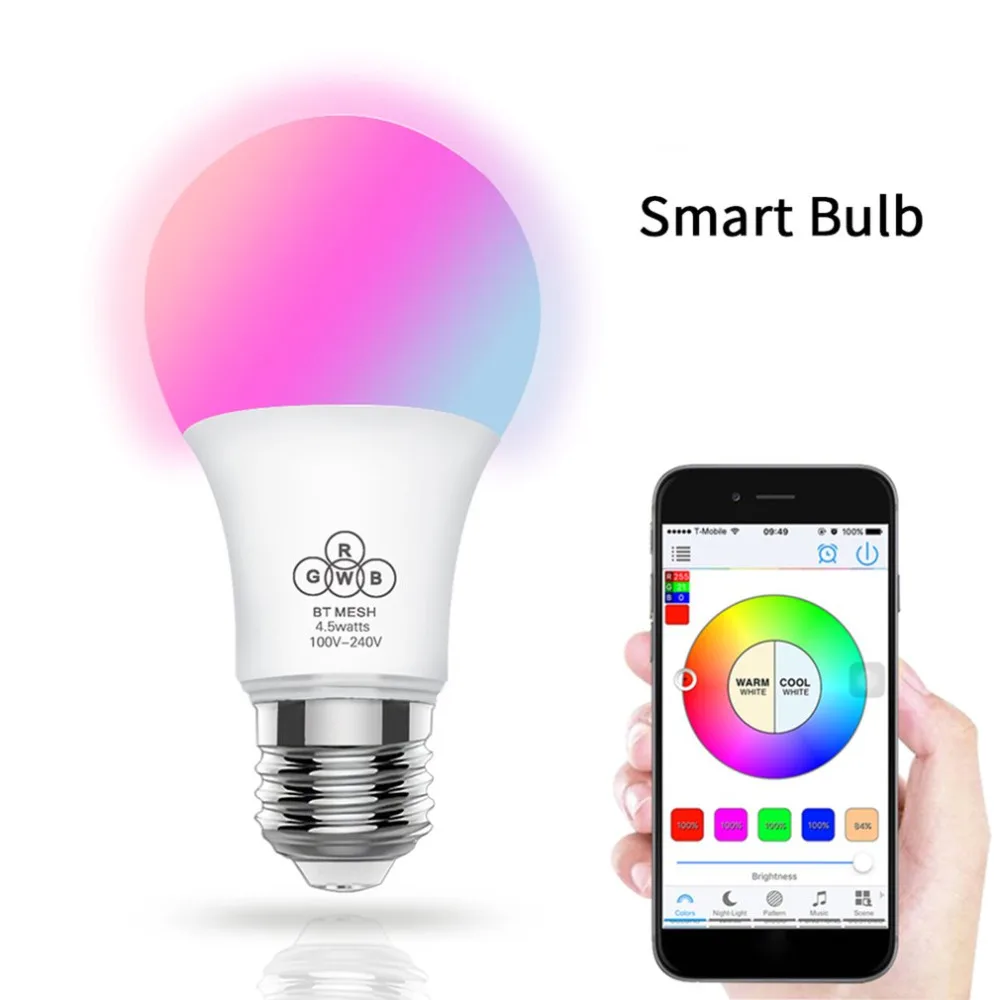 

4.5W WIFI Smart Bulb E27 Super Bright Wifi APP Remote Control RGBW Timing Light Bulb Smart Phone Remote Control Bulbs Sale