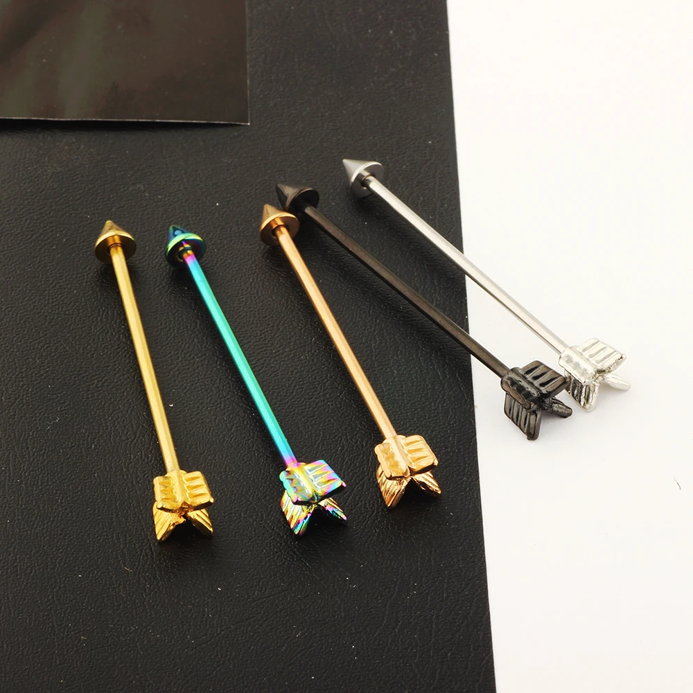 JUNLOWPY 14 Gauge Arrow Industrial Barbell Piercing Cartilage Earring Wholesale Body Jewelry 1 1/2 Inch(38mm) Tragus Piercings
