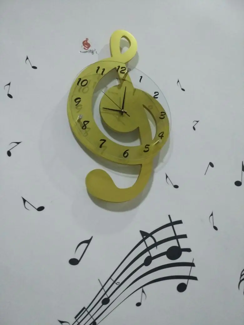 Музыкальная комната настенные часы Мода, креативная личность кварцевое украшение искусство немой комната для игры на пианино Кофейня художественный мультфильм - Цвет: Golden