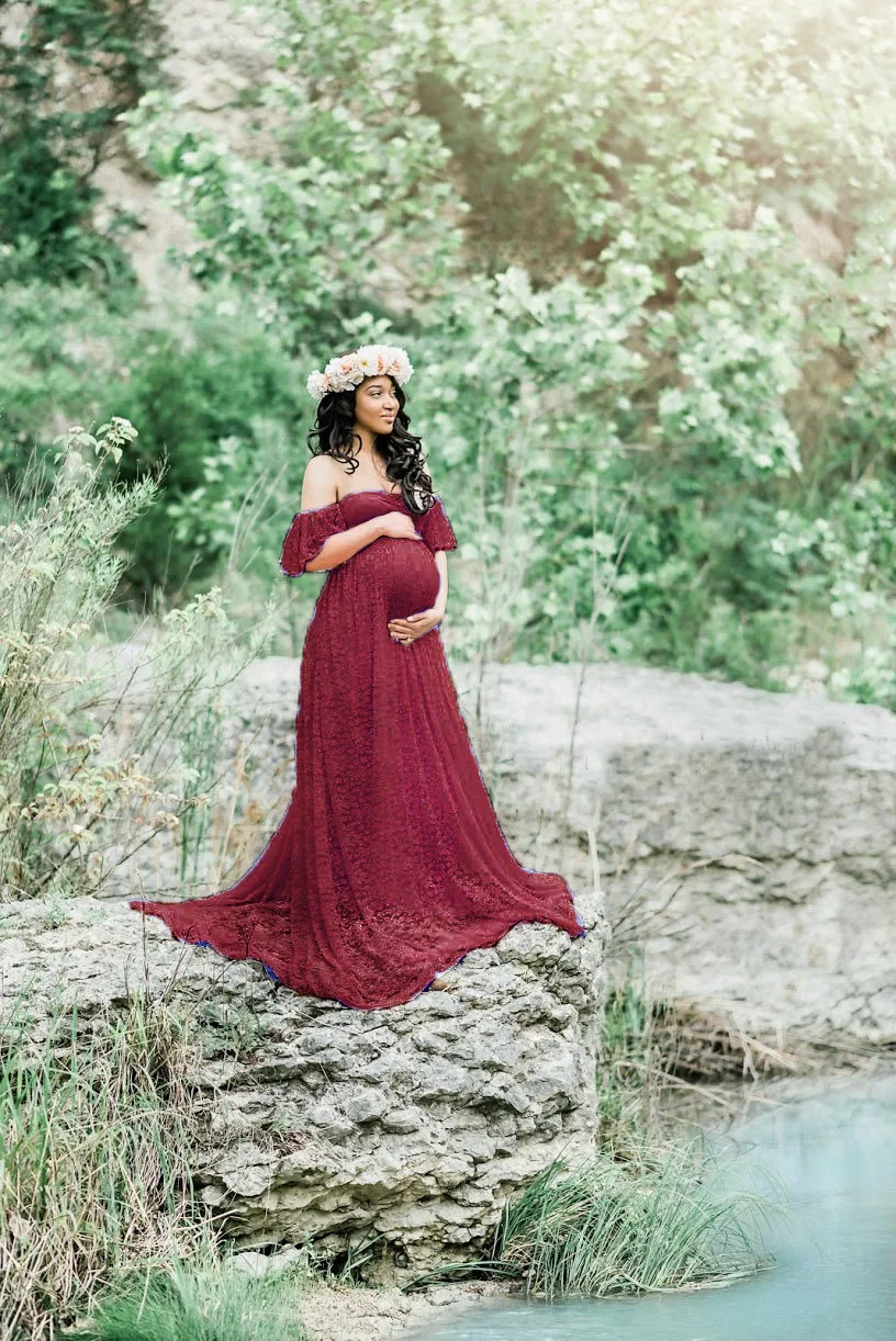 Кружевное платье для беременных с открытыми плечами; реквизит для фотосессии; платье для беременных; кружевное платье для свадебной вечеринки [Yelaumoky]