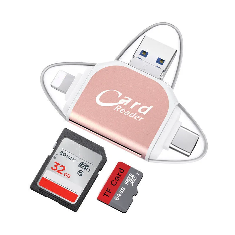 

4 in 1 OTG Card Reader Micro USB USB C Memory Card Adapter Micro SD TF Card Reader for iPhone X 6 7 8 Samsung S8 Android Phone