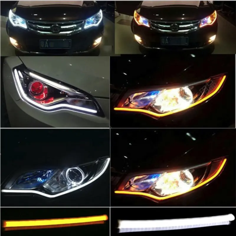 

2Pcs 45CM 60CM 85CM Sequential Flowing Angel Eyes DRL Flexible LED Tube Strip Daytime Running Light Tear Turn Signal Car Stylin