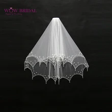 Wowbridal великолепная невесты фата кристалл жемчуг бисера органзы свадебные аксессуары