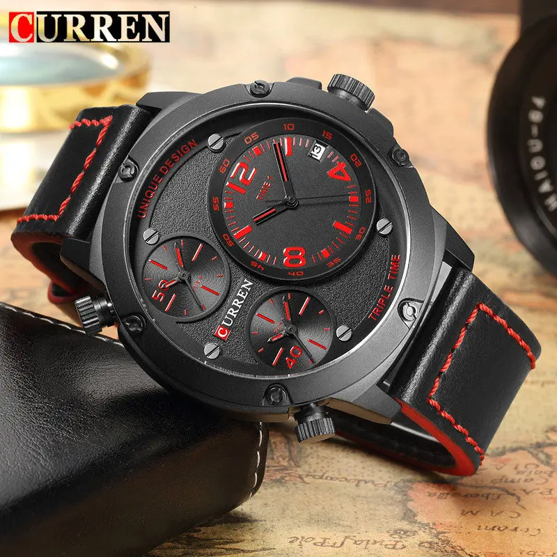 CURREN Plus мужские военные спортивные кварцевые часы с несколькими часовыми поясами