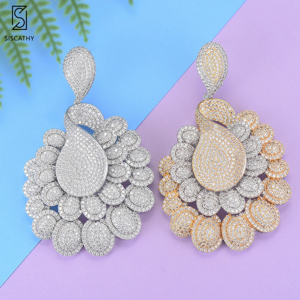 

SISCATHY Fashion Jewelry Geometric Bride Wedding Engagement Statement Earrings Trendy Cubic Zirconia Drop Earrings For Women