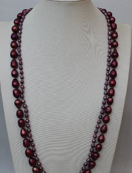 

FREE SHIPPING>@@> Purple Freshwater pearl Double Necklace 6x7mm&12x14mm 31 & 33"Alloy "Handmade