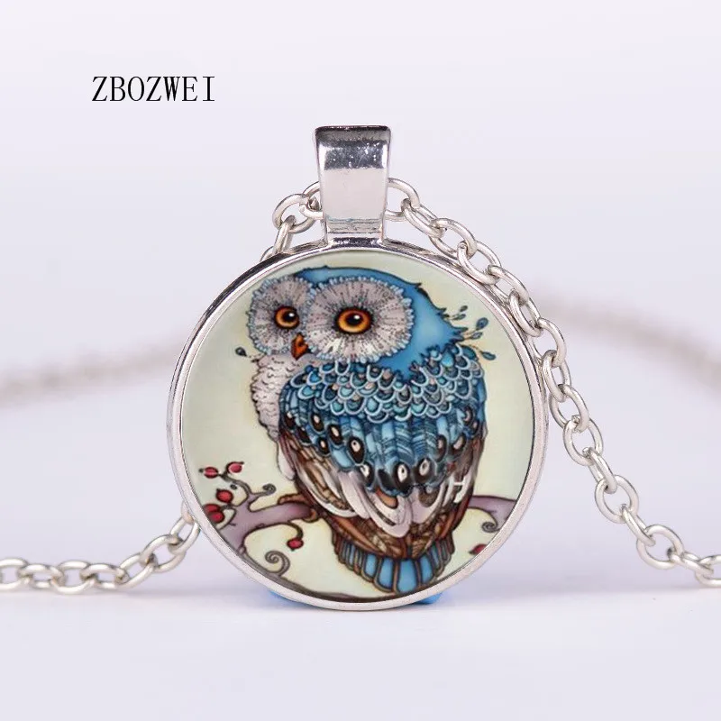

ZBOZWEI 3/Color New Sweater Round Pendant Necklace for Woman Vintage Large Glass Owl pendant necklace Fashion Jewelry