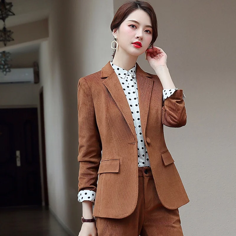 Women suits Slim spring Corduroy jacket Pants 2-piece set OL Formal Business Women pants suits Woman set suits 371