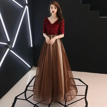 

2020 Elegant Sequined Evening Dresses Long V-Neck Evening Gowns Long Party Gowns Robe De Soiree Sexy Formal Dresses LF176