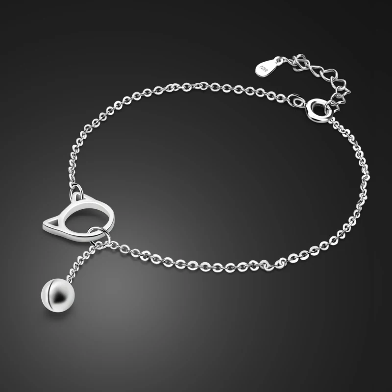

Wholesale 100% 925 sterling silver cute sweet kitten bell anklets woman & girl simple palace bell foot ring chain silver jewelry