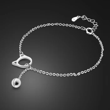 

Wholesale 100% 925 sterling silver cute sweet kitten bell anklets woman & girl simple palace bell foot ring chain silver jewelry
